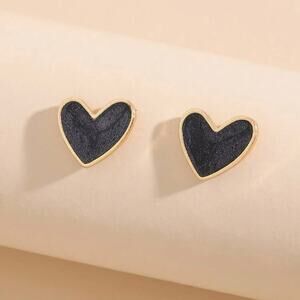 Black Gold Heart Stud Earrings Womens Costume Jewelry Cute Y2K Aesthetic Gift